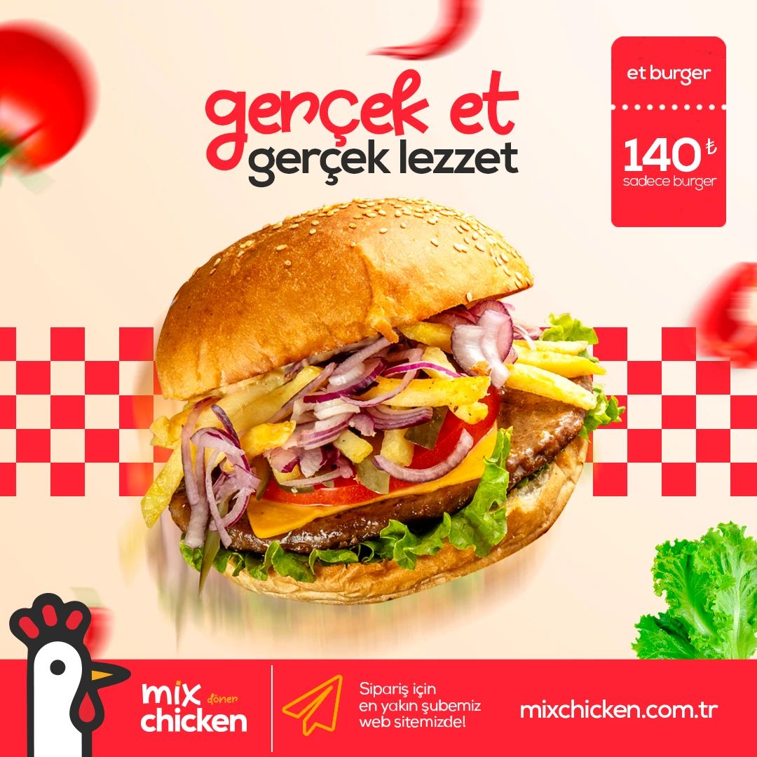 Beef burger post headed “Gerçek et, gerçek lezzet”