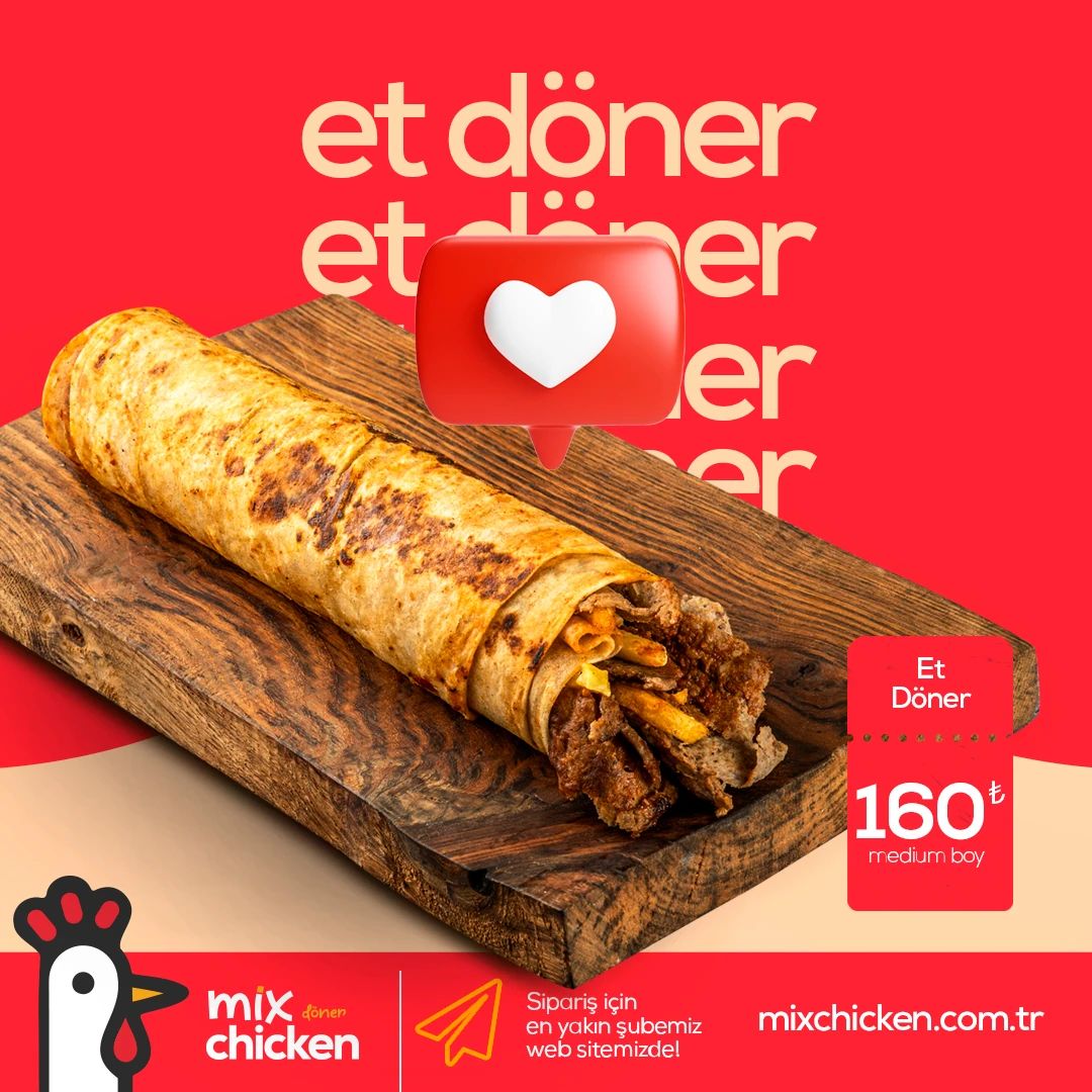 Beef döner wrap post with a repeated “et döner” headline