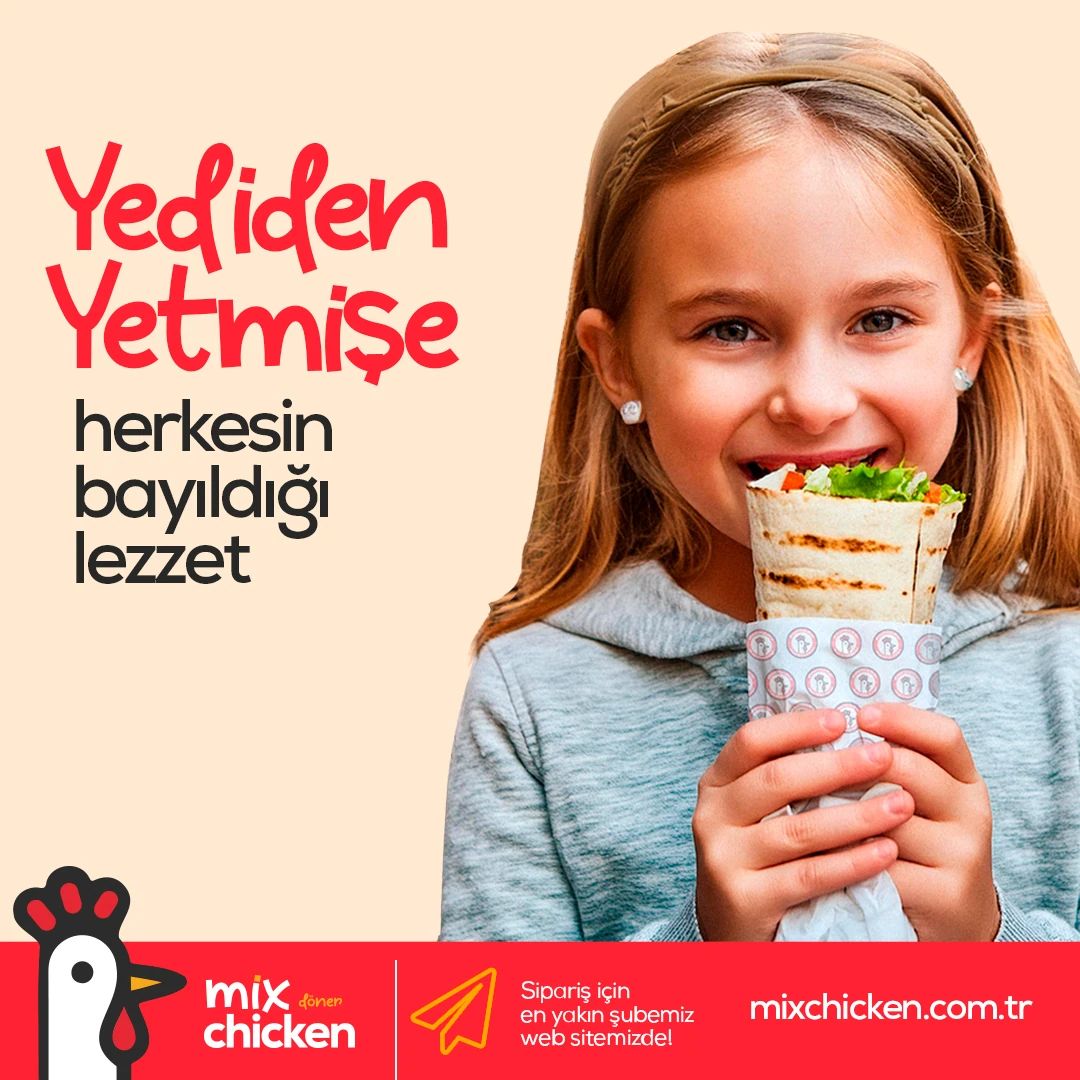Post headed “Yediden yetmişe herkesin bayıldığı lezzet” with a child eating a wrap