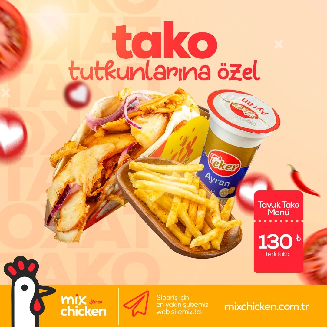 Chicken taco meal post headed “Tako tutkunlarına özel”