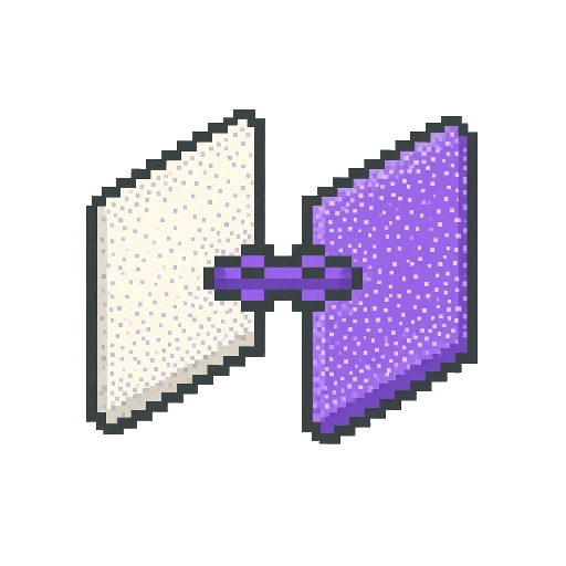 Flow icon connecting two panels with a short bridge