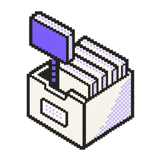 Pixel-art card box receiving a new violet card